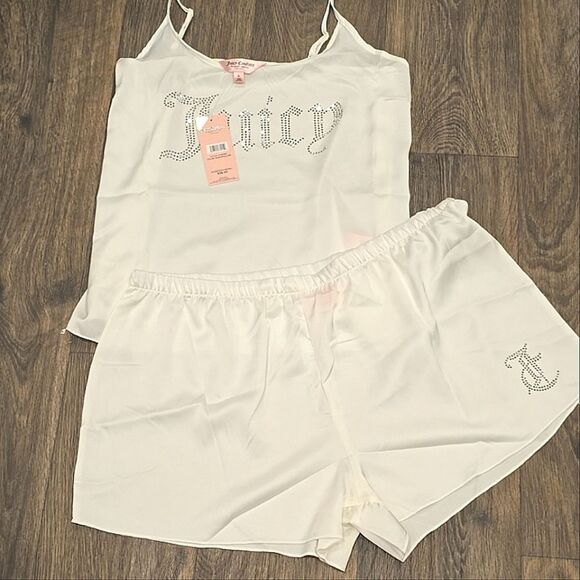 Juicy Couture Rhinestone Logo Satin PJ Set- White - Picture 6 of 7